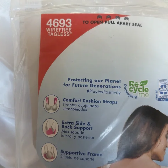 Playtex 44DD Woman Bra Wireless Comfort Strap White 18 Hour Line New - Picture 9 of 9